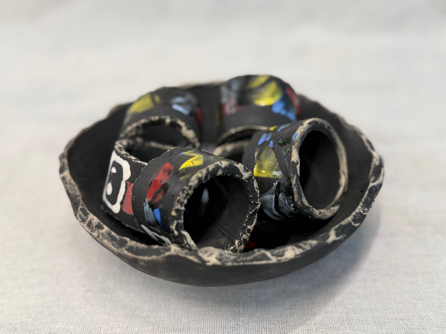 6 Napkin Rings and Bowl