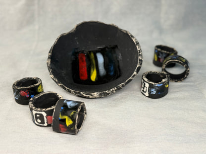6 Napkin Rings and Bowl